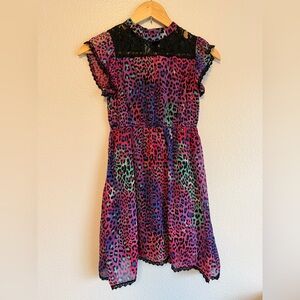 Vibrant Leopard Print Kids Dress with Lace Detail